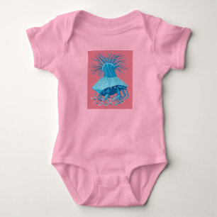 Hermit Crab, Underwater Coastal, Animals Pink Blue Baby Bodysuit