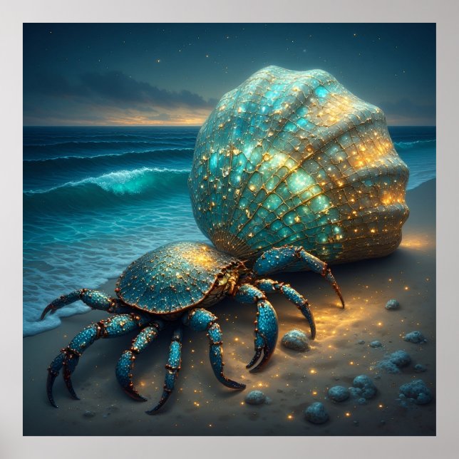 Hermit Crab with Sparkling Sea Shell Poster (Front)