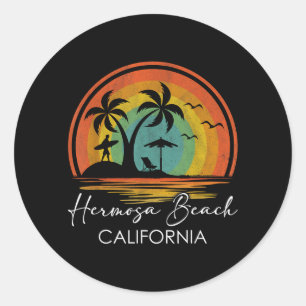 Hermosa Beach California Summer Vacation Tropical Classic Round Sticker