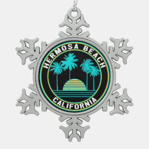 Hermosa Beach California Surfing Surf Snowflake Pewter Christmas Ornament