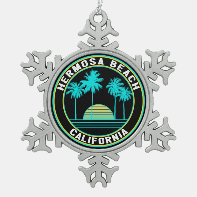 Hermosa Beach California Surfing Surf Snowflake Pewter Christmas Ornament (Front)