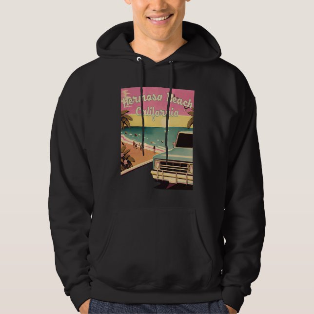 Hermosa Beach Retro Beach Vacation Souvenir Surf Hoodie (Front)