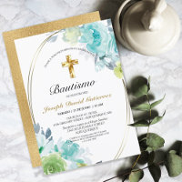 HERMOSO BAUTIZO BEBÉ CRUZADO DE ORO FLORAL AZUL