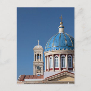 Hermoupolis, Syros Island, Greece. Blue dome of Postcard
