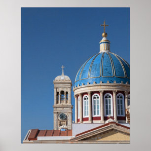 Hermoupolis, Syros Island, Greece. Blue dome of Poster