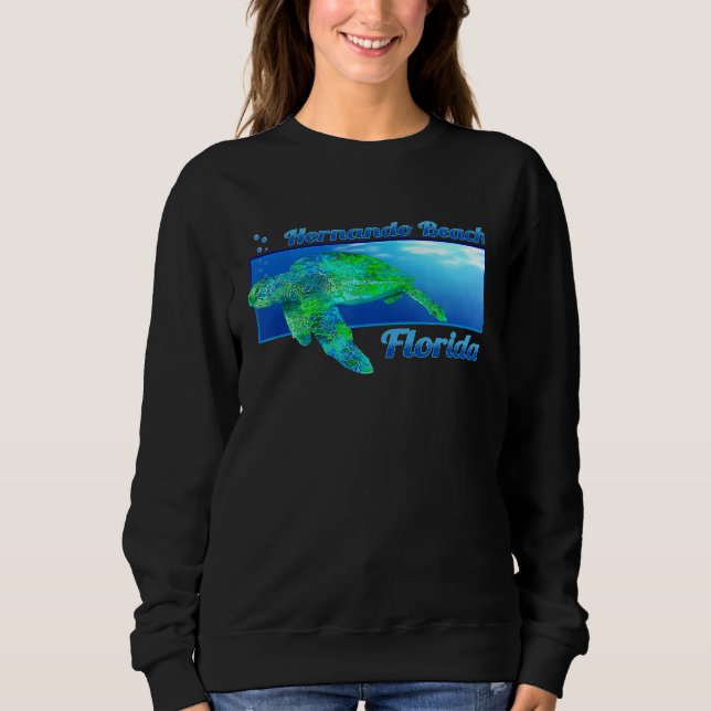Hernando Beach Florida Swimming Sea Turtle Sweatshirt (Front)