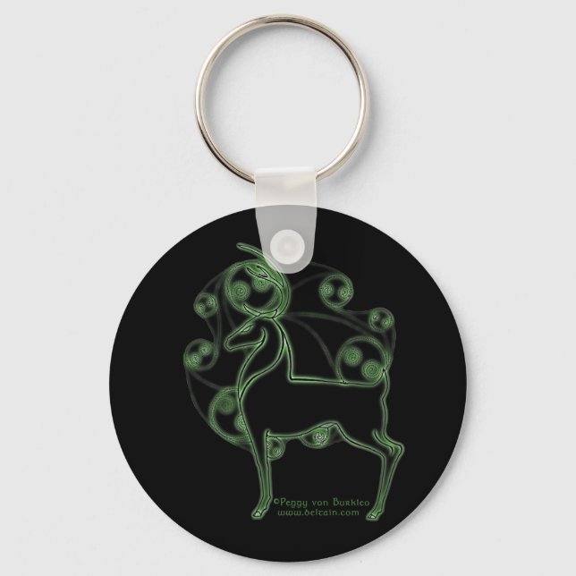 Herne Celtic Deer Keychain, Black Key Ring (Front)