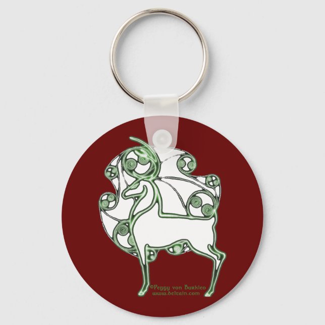 Herne Celtic Deer Keychain, Burgundy Key Ring (Front)
