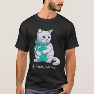 Hernia Awareness Month Teal Ribbon Cat T-Shirt