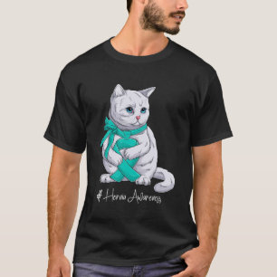 Hernia Awareness Month Teal Ribbon Cat T-Shirt