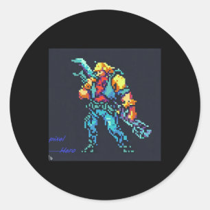 Hero ( 90's Retro Video Game Pixel Style Art)  Classic Round Sticker