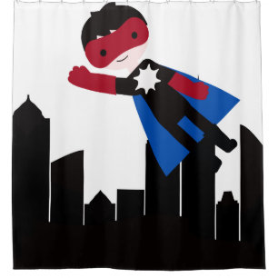 Hero Boy in City With Skyscrapers Shower Curtain
