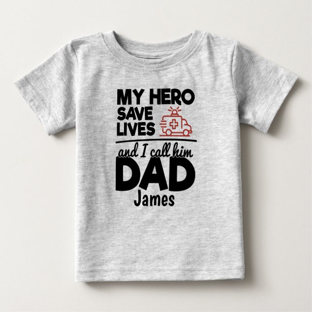 Hero Dad Personalised Ambulance Baby T-Shirt (Front)