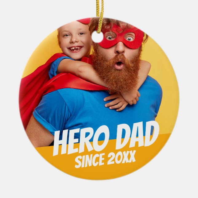 Hero Dad Since 20XX Modern Cool Simple Ceramic Ornament (Front)