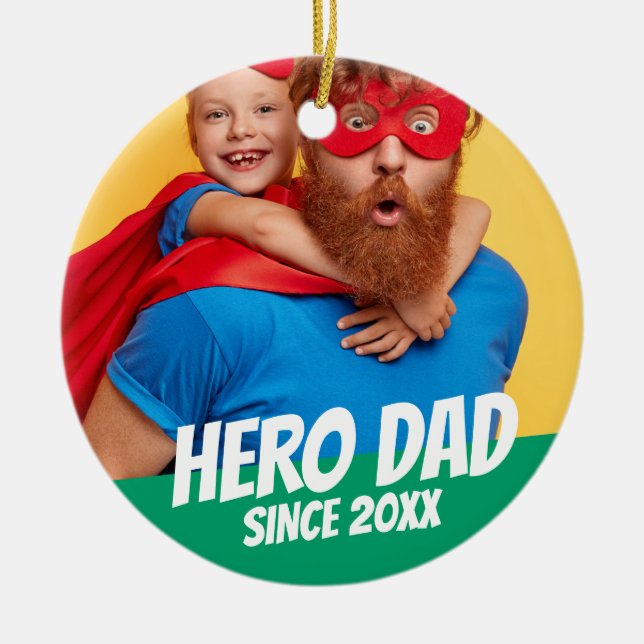 Hero Dad Since 20XX Modern Cool Simple Ceramic Ornament (Front)
