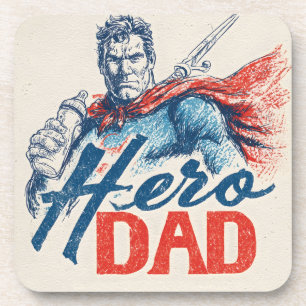 "Hero Dad" Superhero Illustration with Baby Bottle Coaster