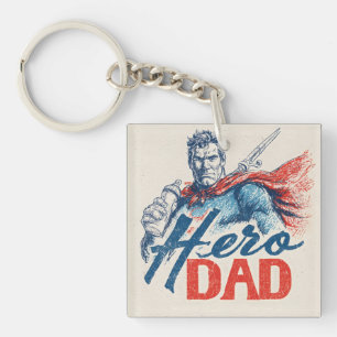 "Hero Dad" Superhero Illustration with Baby Bottle Key Ring