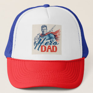 "Hero Dad" Superhero Illustration with Baby Bottle Trucker Hat
