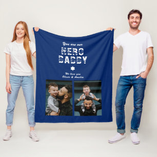 Hero Daddy Father`s Day 2 Photo Collage Fleece Blanket