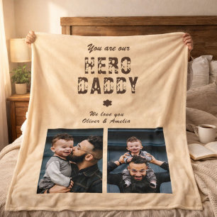 Hero Daddy Father`s Day 2 Photo Collage Fleece Blanket