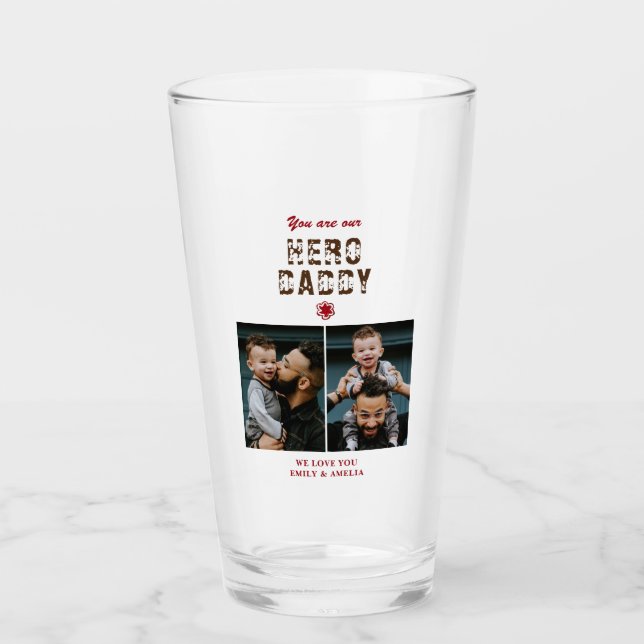 Hero Daddy Father`s Day 2 Photo Collage Glass (Front)