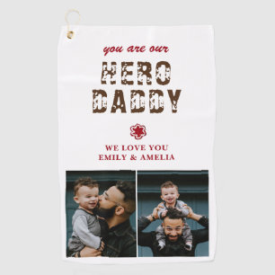 Hero Daddy Father`s Day 2 Photo Collage  Golf Towel