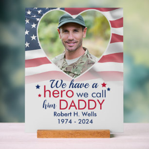 Hero Daddy Veteran Personalised America Flag Acrylic Sign