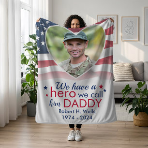 Hero Daddy Veteran Personalised America Flag Fleece Blanket