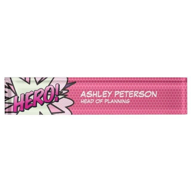 HERO Fun Retro Comic Book Pink Nameplate (Front)