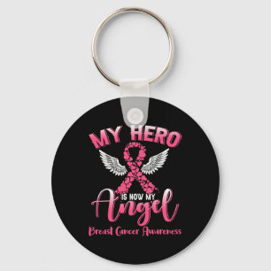 Hero Is Now My Angel Breast Cancer Pink Ribbon Win Key Ring