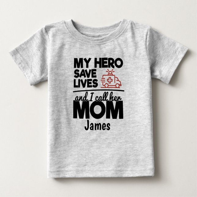 Hero Mum Personalised Ambulance Baby T-Shirt (Front)