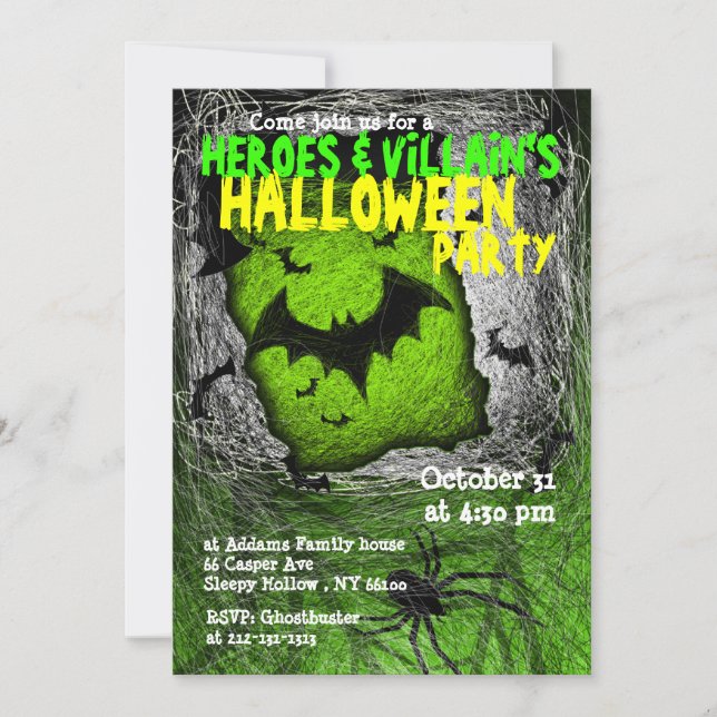 Hero Villian Halloween Party Invitation Bat (Front)