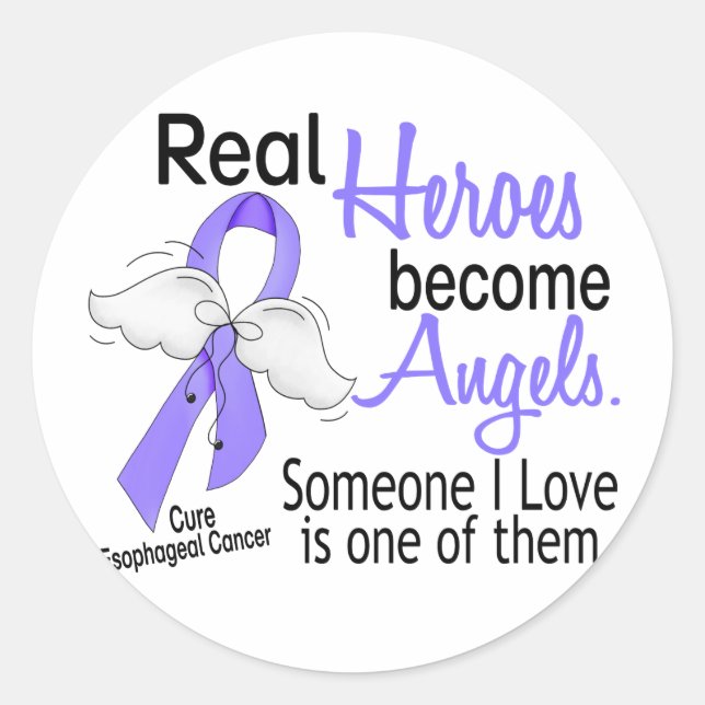 Heroes Become Angels Oesophageal Cancer Classic Round Sticker (Front)