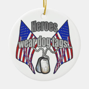 Heroes wear dog tags 2 ceramic tree decoration