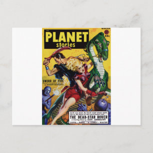 Heroic Blonde Rides a Dinosaur Postcard