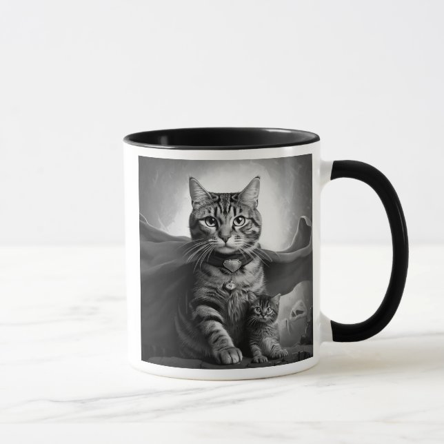 Heroic cat with cape and kitten. mug (Right)