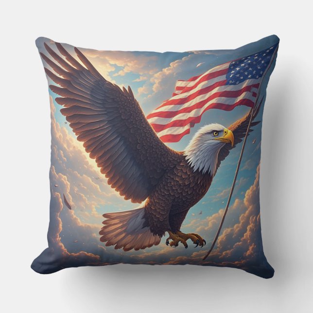 Heroic Eagle Floating American Flag Patriotic Cushion (Front)