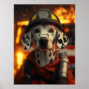 Heroic Firefighter Dalmatian Poster