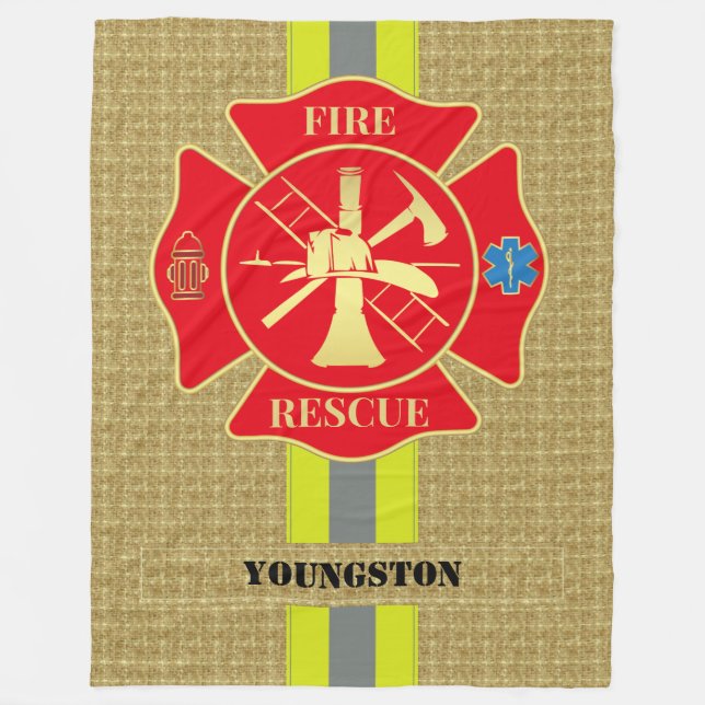 Heroic Firefighter Maltese Cross Cosy Design Fleece Blanket (Front)