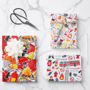 Heroic Firefighter Themed Wrapping Paper Sheet