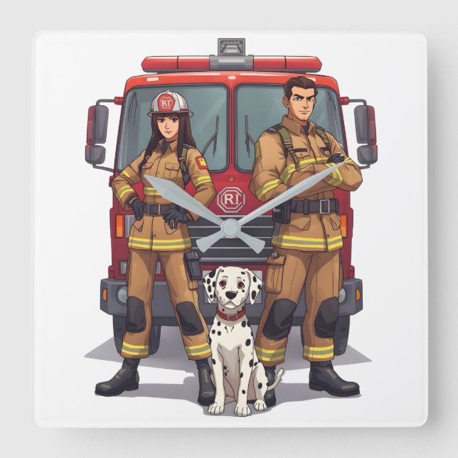 Heroic Firefighters & Dalmatian Wall Clock (Front)