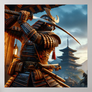 Heroic Golden Epic Samurai Warrior Digital Art Poster
