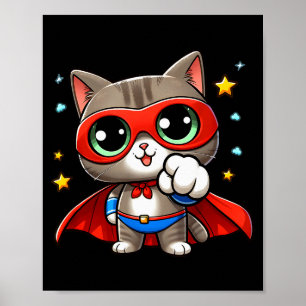 Heroic Super Cat With Cape Gift Men Kids Women Fun Poster