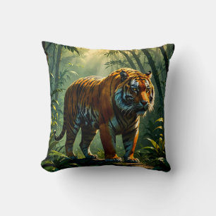Heroic Tiger with Glowing Stripes Cushion