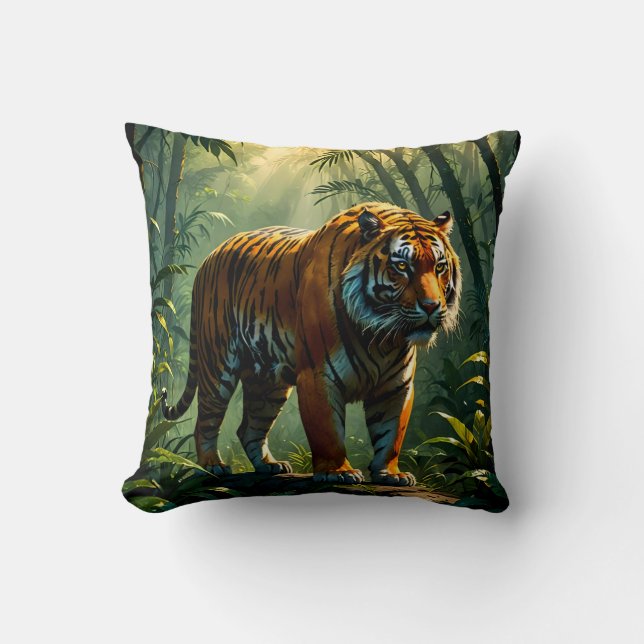 Heroic Tiger with Glowing Stripes Cushion (Front)