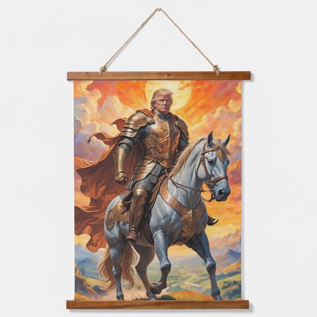 Heroic Trump Warrior in Golden Armour Hanging Tapestry (Front)