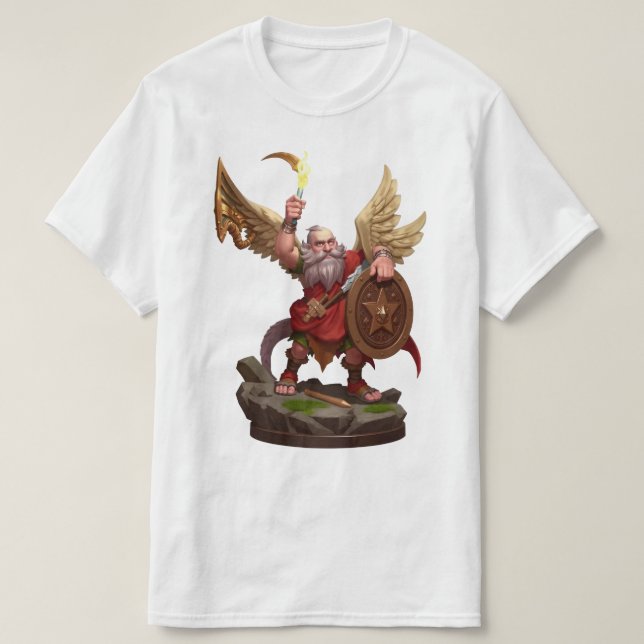 Heroic Winged Dwarf Warrior Fantasy Art T-Shirt (Design Front)