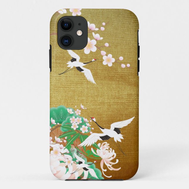Heron and Dahlia B- Japanese Design iPhone Case (Back)
