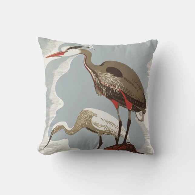 Heron And Egret Coastal Birds Cushion (Front)
