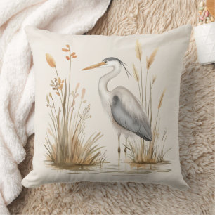 Heron and Rushes Beige Cushion